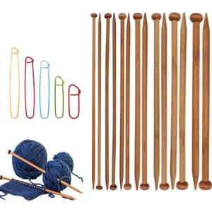 7 Pairs Bamboo Knitting Needles Set, Bamboo Natural, Long Wooden Knitting Needle, Single Point Straight Wood Needles, Wooden Knittings Needle for Beginners for Making Sweater, Shawl, Scarf