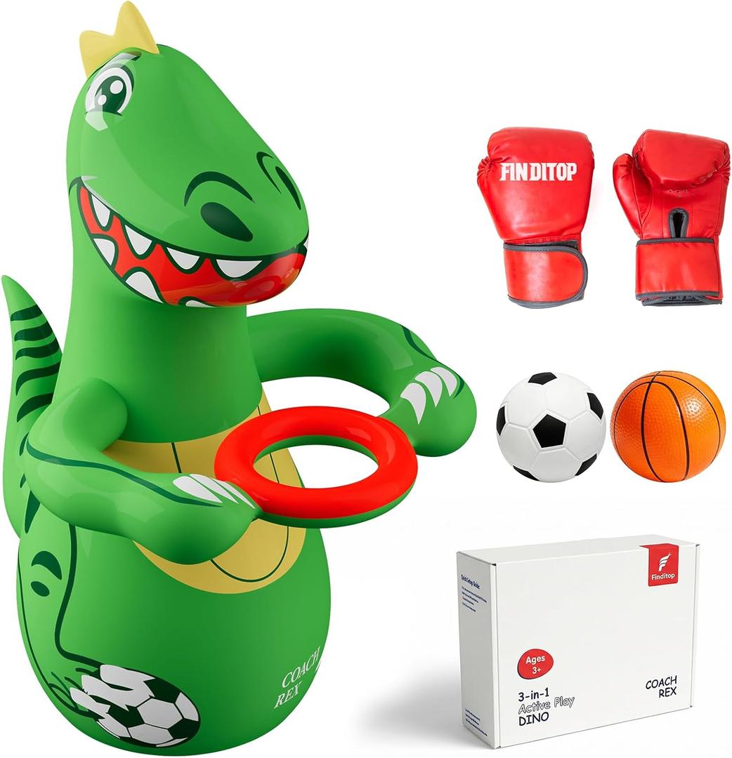 Giant Inflatable Dinosaur Toys for Boys - 47" Kids Punching Bag & Basketball Soccer 3-in-1 Active Play Games - Heavy Duty Bop Bag Toys for Toddler Birthday Gift - 3 4 5 6 7 8 Year Olds