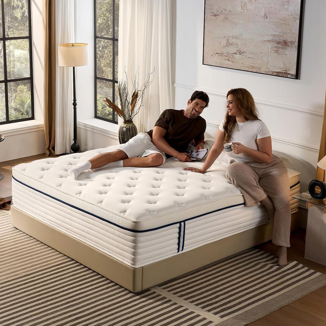 Queen Mattress 12 Inch, Medium Plush Hybrid Queen Size Mattress with Memory Foam & Individually Wrapped Pocket Coils, Pressure-Relieving Support & Motion-Reducing Design