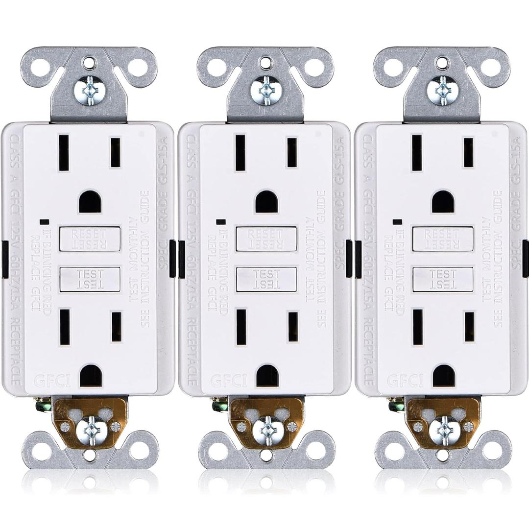 15A GFCI Outlets [3-Pack], ETL Listed, Non-Tamper-Resistant GFI Duplex Receptacles with LED Indicator, Self-Test Ground Fault Circuit Interrupter, White, 3 Piece