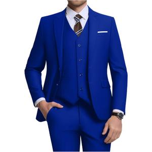 Men's 3 Piece Slim Fit Suit Set, Two Button Blazer Solid Jacket Vest Pants Wedding Business Suit (5X-Large, Royal Blue)