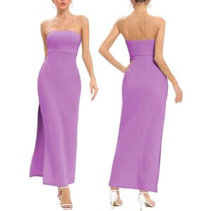 JLCNCUE Women's Tube Strapless Maxi Dress Side Slit Bodycon Dresses Sleeveless Off Shoulder Backless Cocktail Dress 295 (Small)