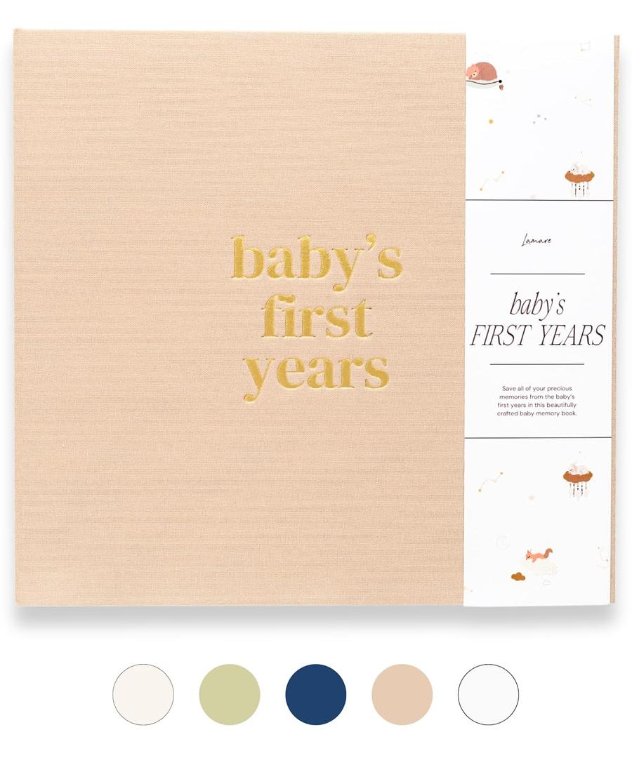 Lamare Baby First Year Book  Baby Memory Book for Girls & Boys - Baby Milestone Book from Pregnancy to Childhood  Cute Baby Book Keepsake Gift (Beige)