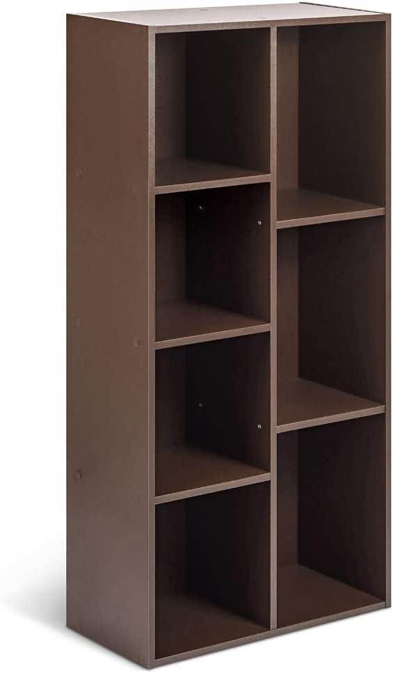 Amazon Basics 7 Cube Storage Organizer Bookcase, Sturdy Shelves, Book Shelf, Espresso, 9.3"D x 19.5"W x 41.7"H, 9.3 x 19.5 x 41.7 in