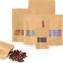 100pcs Kraft Bags with Window 7.1x10 Inches Brown Reusable Sealable Zip Lock Food Storage Stand up Paper Pouches for Home or Business