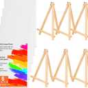Canvas Boards with Easel for Painting Pack of 6 8 x 10 Inch Painting Canvas Panels with Pine Easels, Blank Canvas Beginner Kit for Acrylic Oil Watercolor Crafts Sip and Paint Art Party