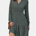IWD Womens V Neck Long Sleeve Dress with Pockets Casual A-Line Knee Length Fall Knit Sweater Dresses 2025 (Green, XXL)