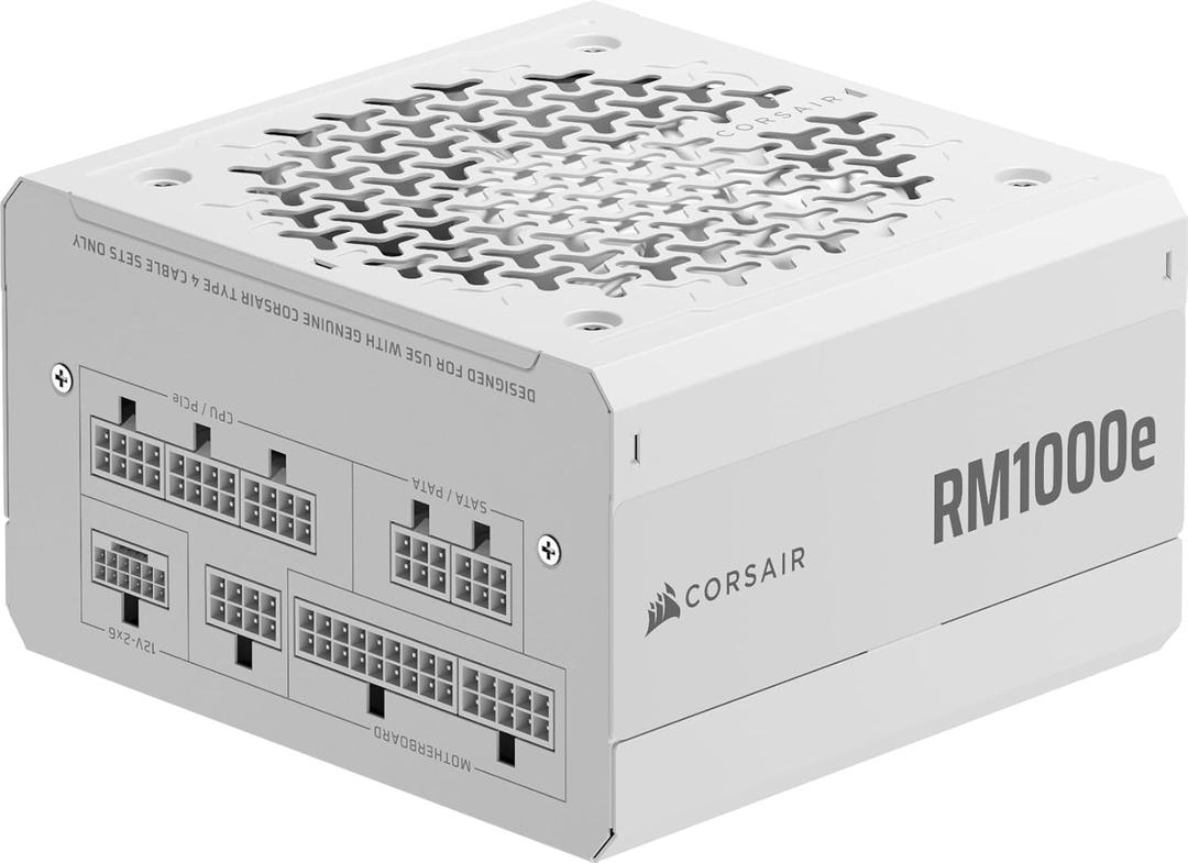 CORSAIR RM1000e (2025) Fully Modular Low-Noise ATX Power Supply with 12V-2x6 Cable  ATX 3.1 & PCIe 5.1 Compliant, Cybenetics Gold Efficiency, 105C-Rated Capacitors, Modern Standby Mode  White