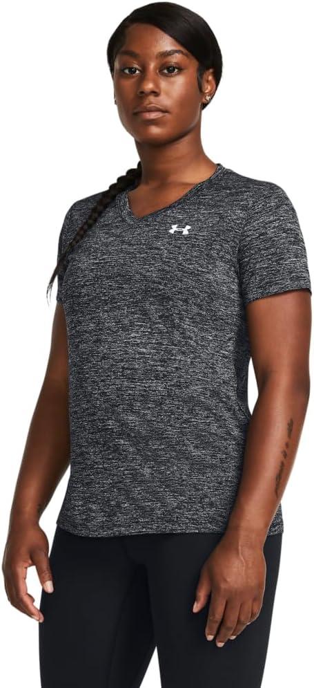Under Armour Women's Tech Twist Short Sleeve V Neck (Large, (001) Black / / White)