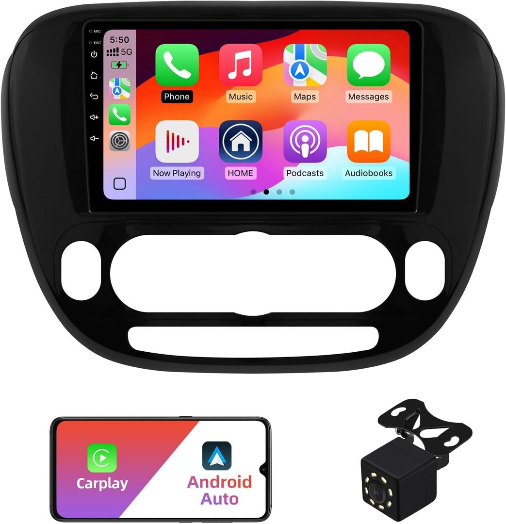 2+32G Android 12 Double Din Car Stereo for Kia Soul 2014-2019 with 9 Inch Touchscreen Radio Built-in Wireless Carplay/Android Auto/GPS/Bluetooth/FM/AUX-in/Steering Wheel Controls/Backup Camera