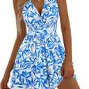 HUHOT Rompers for Women Casual Halter V Neck Backless Summer Sexy Beach Dressy 2026 Short Romper Dresses with Pockets (M)