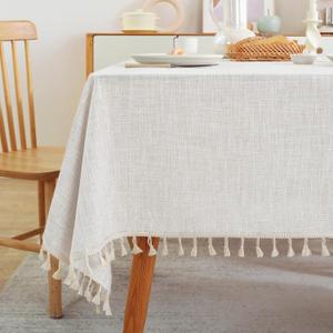 Laolitou Textured Table Cloth for Rectangle Table, Heavy Duty Farmhouse Tablecloth Solid Cotton Linen Waterproof Wrinkle Free Burlap Tables Cover for Kitchen Dining,Party, Ivory 55''x75'',4-6 Seats (Rectangle, 55''x75'', 4-6 Seats)