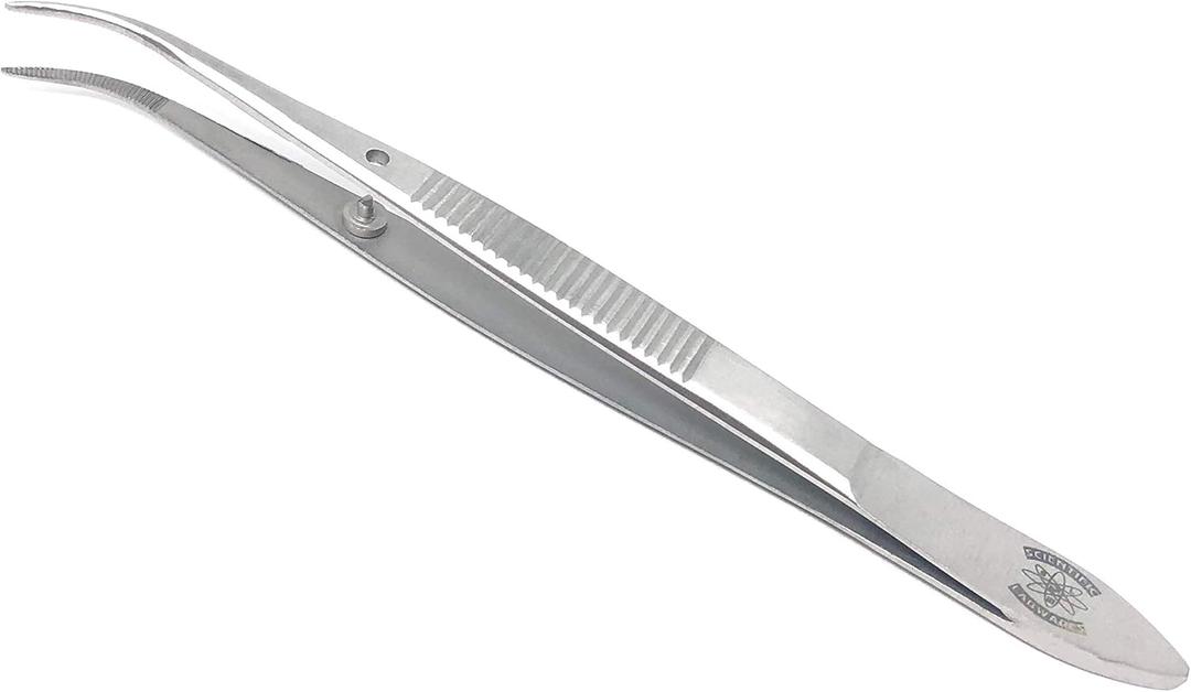 Stainless Steel General Purpose Lab Twezers Forceps with Curved Point Tips (4.5 in.)