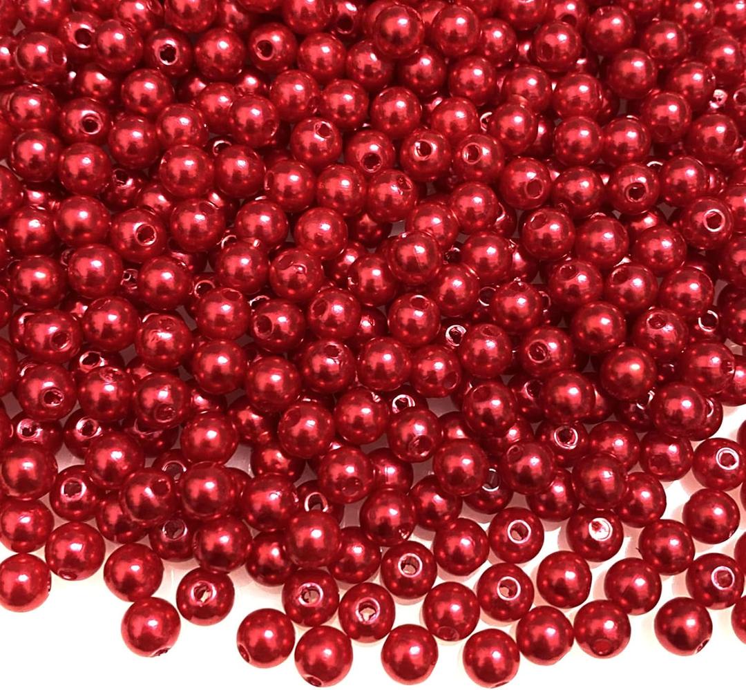 Pearl Beads Pearl Craft Beads Round Loose Pearls with Holes for Sewing Crafts Decoration Bracelet Necklace Jewelry Making (Red)
