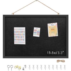 Yunihome 13.3x17.7 Inch Cork Board for Wall Hanging with Linen, Bulletin Board with Push Pins, Mounted Memo Message Board for Home Office Decor, Dorm Room Essentials, Classroom Organization (Black)