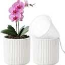 TineDew 2 Pack of 5in Ceramic Cachepot with 5 inch Clear Nusery Pot - Self Watering Indoor Planter with Drainage for Root Visibility, Semi Hydro Pots For Repotting Orchid,White