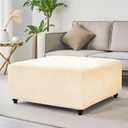 HFCNMY Ottoman Cover Square,Stretch Knitted Jacquard Ottoman Cover Thick Ottoman Slipcover Square Washable Storage Foot Stool Cover with Elastic Bottom Beige X-Large