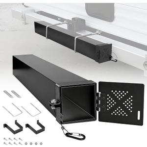 RV Bumper Storage Tube 4" Square Cap with 31'' Aluminum Camper Bumper Rustproof Corrosion Resistant for Installation on the Rear/Bottom, Black