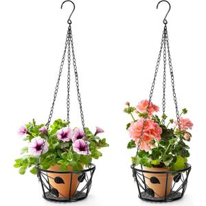 Goaste 2 Pack Metal Plant Hanger, Hanging Plant Holder with Ceiling Hook, Modern Plant Hanging Basket, Decorative Planter Flower Pots Shelf for Indoor Outdoor Use, Home Decor