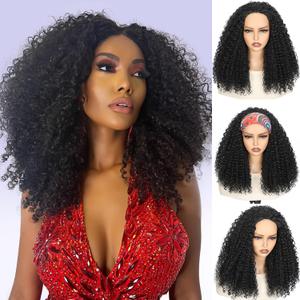 20 Inch Kinky Curly Half Wig, 3-in-1 Upgrade Synthetic Half Wig with Drawstring, 210% Density Seamless Clip-In & Flip-Over Headband Wig for Women, Wear and Go Beginner Friendly, Natural Black