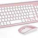 Wireless Keyboard and Mouse Ultra Slim Combo, TopMate 2.4G Silent Compact USB 2400DPI Mouse and Scissor Switch Keyboard Set with Cover, 2 AA & 2 AAA Batteries,for PC/Laptop/Windows/Mac-Rose Gold White