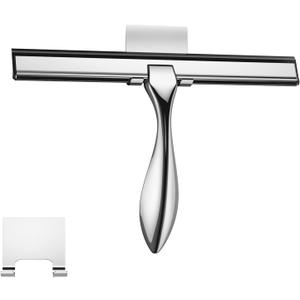 peafowl 10 inch Shower Squeegee Stainless Steel Bath Squeegee for Shower Glass Doors Bathroom Windows Kitchen Mirror and Car Glass with Hooks Holder (10 inch, Silver)