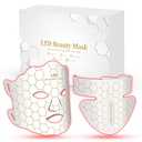 Yahi Red Light Photon Facial & Neck Mask with Remote Control, 7 Custom Modes with Infrared, Portable & Rechargeable with Timer for Home Use, 175 HighDensity Light Beads, White