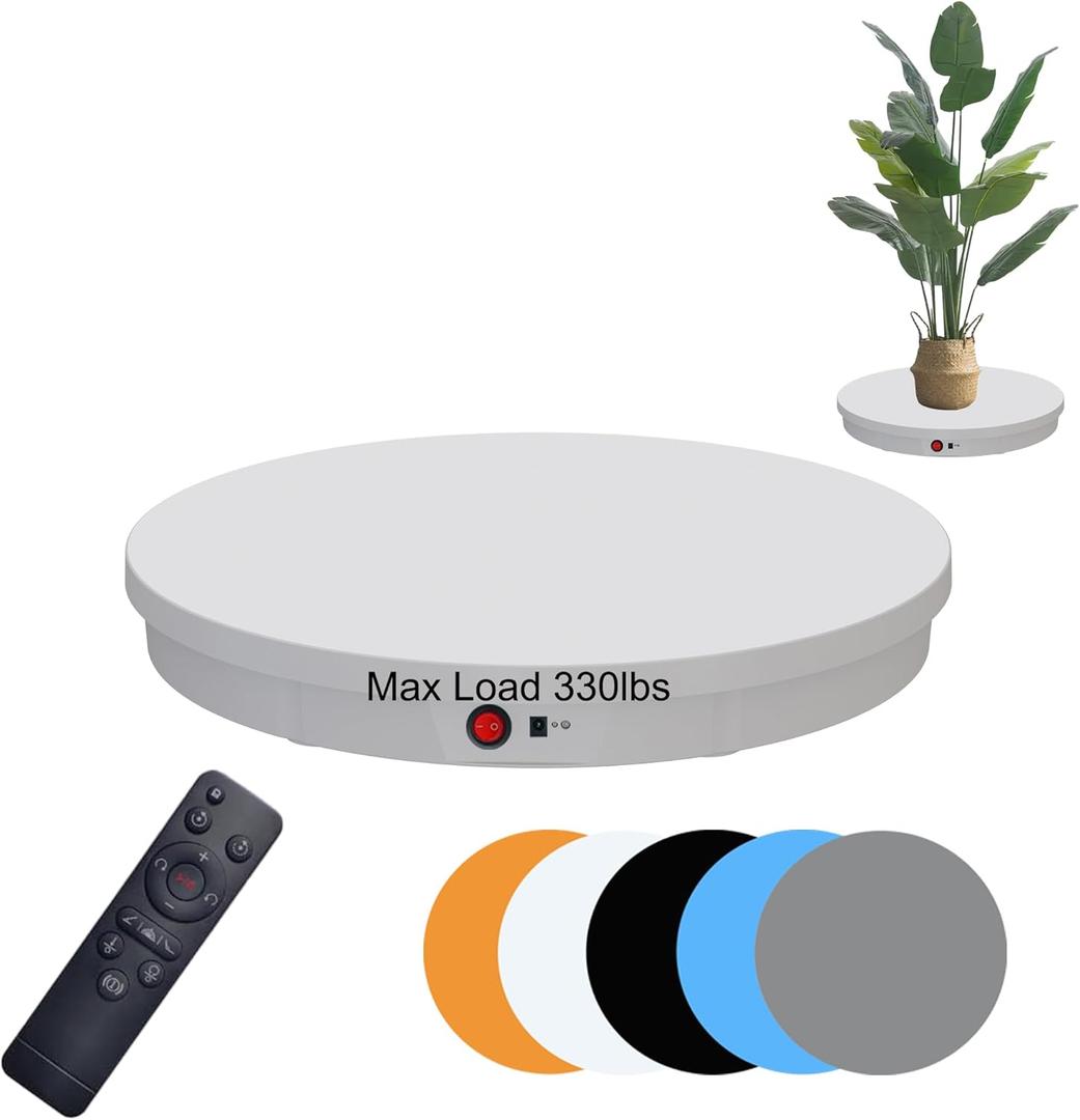 JAYEGT Motorized Rotating Display Stand, 360 Degree Electric Rotating Potography Turntable for Products DisplayLive Show Remote Control +5 Colors Backgrounds (White / 20.5inch /330Lbs Load/Wired)