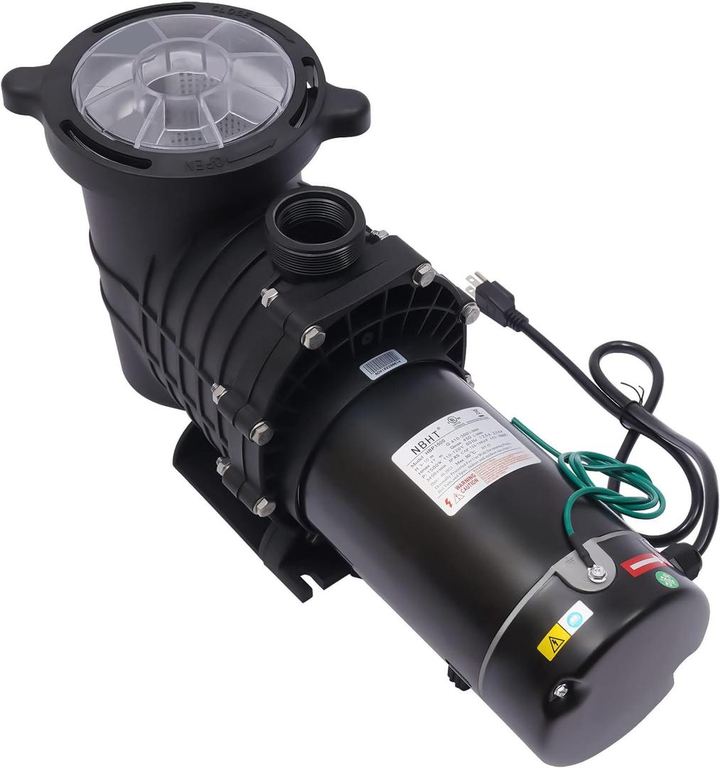 2.0HP Swimming Pool Pump, HBP1500 Electric Pool Pump Motor Filter Basket, In/Above Ground, 110-120V 60Hz Single Portability Speed Inground Basket Gallon Pool Energy Saving Pump (2HP)