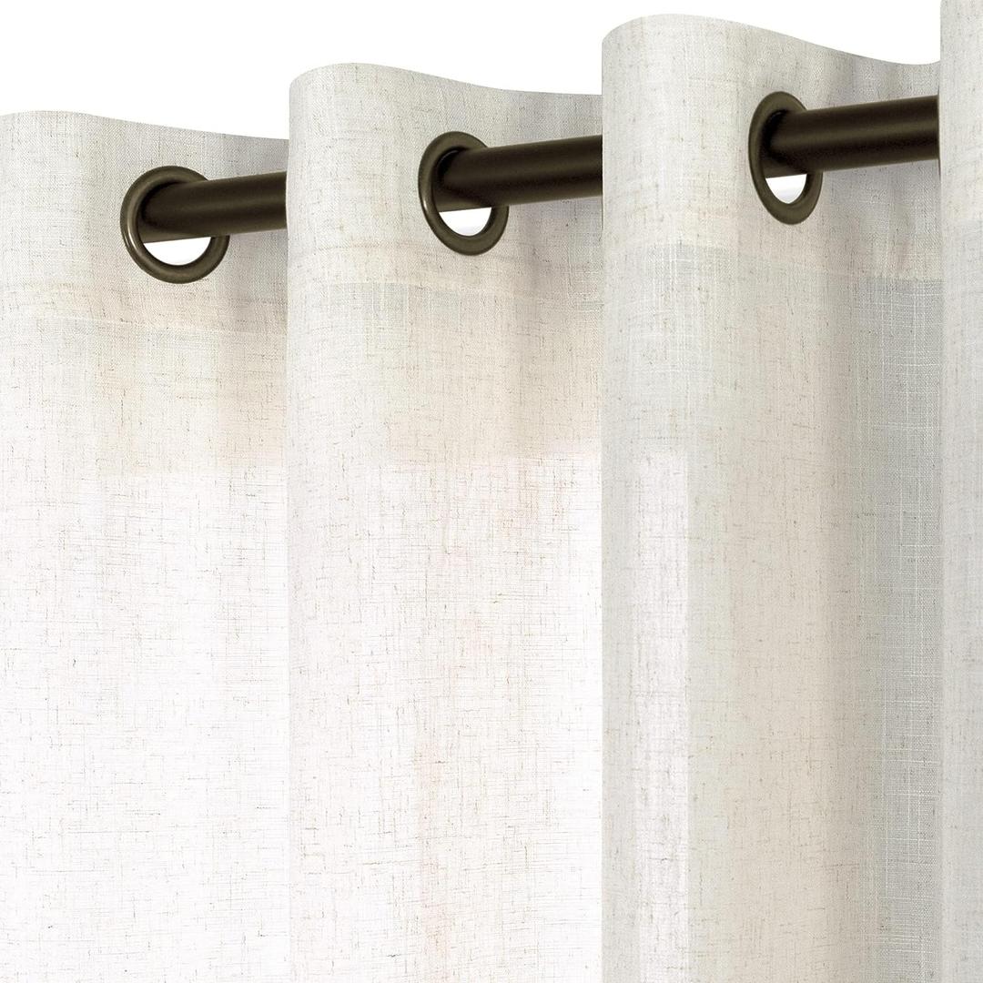 KOUFALL 86 Inch Long Curtains 2 Panels Set for Living Room,Bronze Grommet Linen Semi Sheer Curtain Window Drapes for Bedroom,Cream Beige (52"W x 86"L (Pack of 2), Natural)