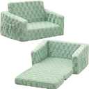Toddler Couch for Kids, 2-in-1 Kids Fold Out Couch with Flip Open Sofa Lounger, Soft Flannel Kids Sofa Chair for Playroom Bedroom, Green