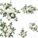 Ling's Moment 2pcs White Wedding Artificial Floral Swag Welcome Sign Flowers Backdrop Garland Green for Ceremony Reception Door Wall Easel Home Decoration Entryway Faux Outdoor Board Table Decor