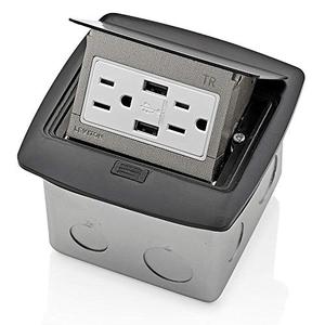 Leviton Pop-Up Floor Box with Dual Type A, 3.6 USB Charger, 15 Amp Outlet, PFUS1-MB, Black