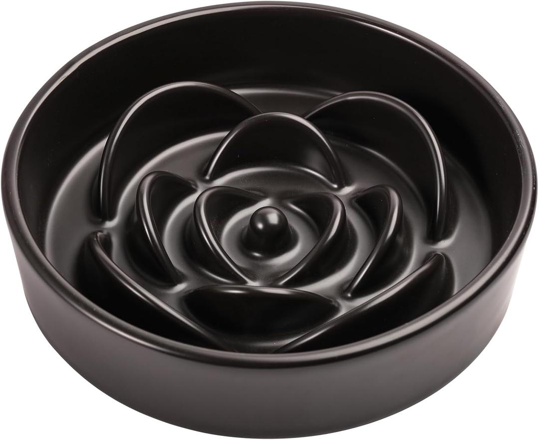 8.26 in Black Ceramic Slow Feeder Dog Bowl for Medium and Large Breed,Pet Feeding Dog Food Water Dish Heavy Weighted,Puppy Bowl for Fast Eaters,Puzzle Slow Eating Dish Modern Maze