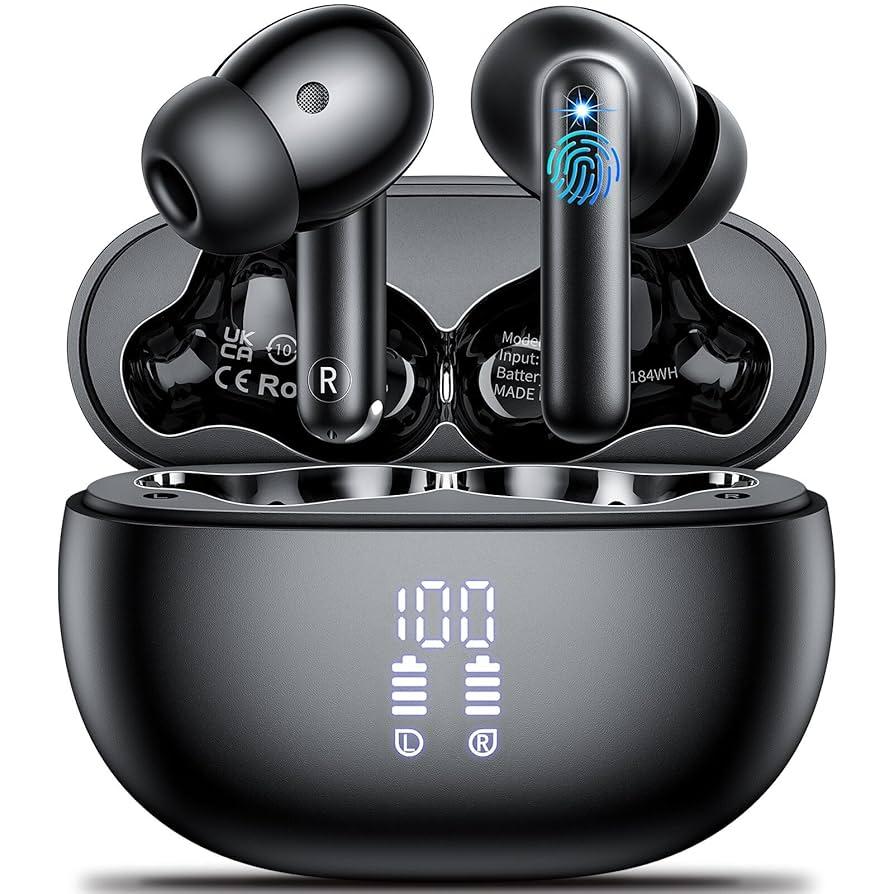 UUI Wireless Earbuds Bluetooth 5.3 Headphones,Ear Buds with LED Diaplay Charging Case Waterproof Deep Bass Stereo -Earphone Black