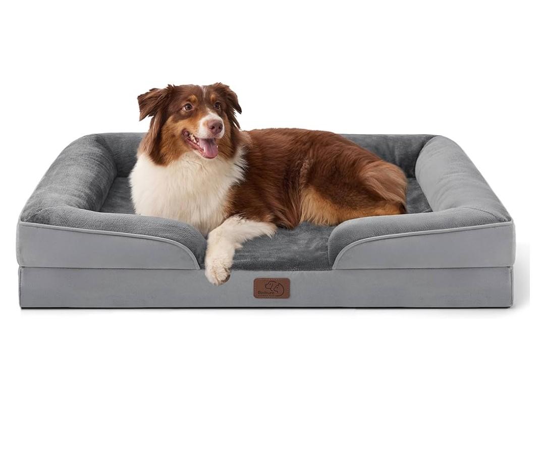 Bedsure Orthopedic Dog Beds Large Sized Dog - Washable Large Dog Cat Bed Waterproof, Comfort Dogs Couch Sofa with Washable Removable Cover, Pet Bed with Nonskid Bottom, Grey, 35"