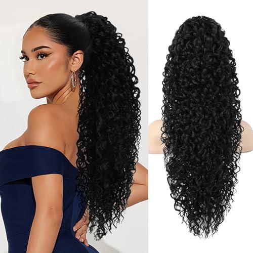 LONAI Ponytail Extension, 26 Inch Curly Claw Clip Ponytail Hair Extension, 100％ Pure Protein Silk Claw Clip in Pony Tail Hair Natural Soft Hairpiece for Women(Natural Black)