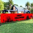 4 x Halloween Decorations Outdoor Yard Banner Haunted Graveyard Scene Happy Halloween Banner Pumpkin Witch Hat Ghost Bat Backdrop 118x20 Inch for Fence Porch Garden Wall Party Decor