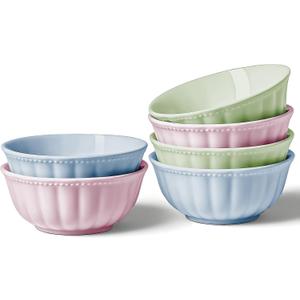 HOMBENE Color Mixing Porcelain Fruit Bowls, 4.7 Inch Serving Bowls,Ice Cream Bowl, Kitchen Bowl Set, Microwave and Dishwasher Safe, Set of 6