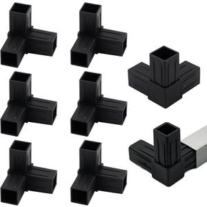 8 PCS 1''/25mm Plastic Square Tube Connector, 3-Way Side Outlet Elbow 90 Degree L-Shaped Pipe Fitting, Suitable for OD 25mm/1'' Square Tube, Corner Joint Connector for Shelf, Fence, Handrails (Black)