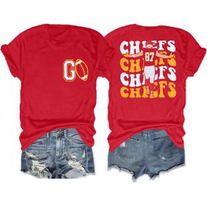 Women's Football Team T-Shirts - Vintage & Casual Short Sleeve Tees for Fans (Red, S)