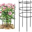2 Set Titan Peony Plant Support Stakes Black Metal Peonies Cages 17.7" D x 35.4" H Tomato Cages Rings Sturdy Garden Plants Support Trellis for Climbing Plants