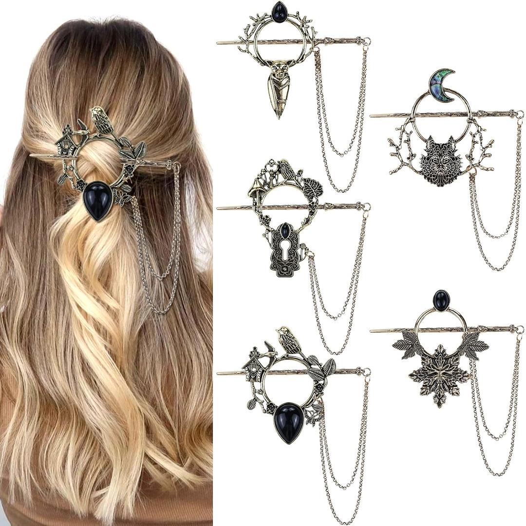 inSowni 5 Pieces Unique Vintage Bronze Metal Celtic Hairpins Retro Hair Sticks Minimalist Hair Forks Accessories for Women Girls