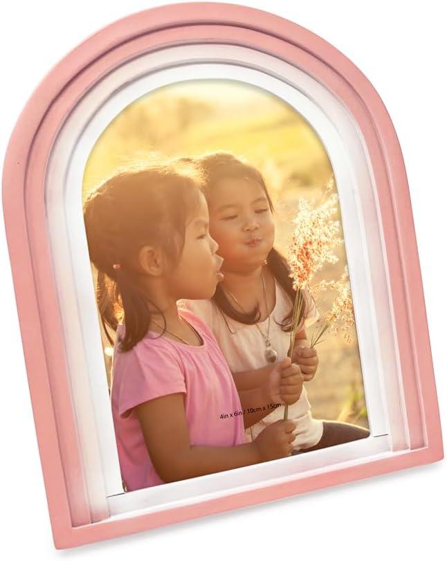 Isaac Jacobs 4x6 Vertical Pink Arc Resin Picture Frame with Gradient Design, Decorative Photo Frame, Tabletop & Wall Display, Hanging Display & Home Decor (4x6 Vertical, Pink)