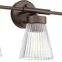 Bathroom Vanity Light Fixture, HWH 3-Light Farmhouse Vanity Lights Over Mirror Bathroom Lighting Fixtures with Clear Striped Glass Shade, Oil-Rubbed Bronze Finish, 5HZG97B-3W ORB