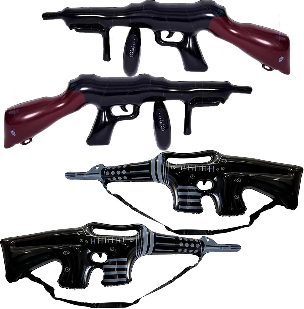 4 Pcs Inflatable Gun Props Inflatable Prop Gun for Cosplay Costume Accessories with Strap Inflatable Machine Theme Party Birthday Decorations Balloons
