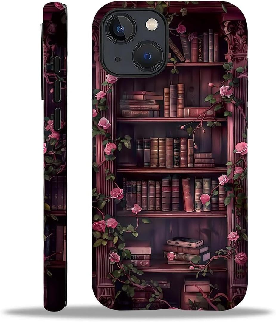 Magnetic Case for iPhone 14 Plus,Compatible with Magsafe,PC Hard Shell & Silicone Inner Bumper,Shockproof Full-Body Cover Slim Design for iPhone 14 Plus Case - Floral Bookish Dark