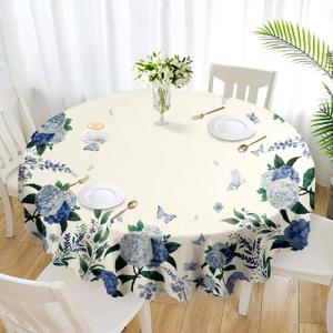 Eikione Round Tablecloth 70inch Floral Table Cloth, Colorful Tablecloths Polyester Waterproof Stain Wrinkle Free, Table Cover for Home Kitchen Dining Party Patio Decor (Hydrangea)