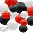 Paper Lanterns Party Decorations Red Black - Hanging Paper Lanterns Indoor Outdoor - Minnie Mouse Ladybug Theme Birthday Baby Shower Graduation Wedding BBQ Party Supplies,