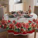 XCHI Poinsettia Cardinal Birds Winter Tablecloth Round Christmas Table Cloth Washable Table Covers for Indoor Dining Home Party Xmas Decorations 60x60 Inch